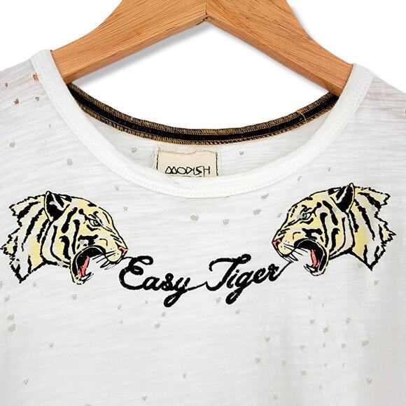 Modish Rebel Women's Easy Tiger Distressed Hole Burnout T-Shirt Size Small - Picture 4 of 12